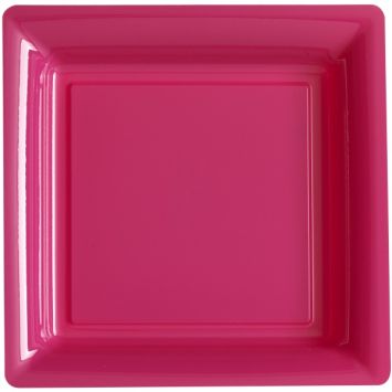 12 Assiettes Carrées en Plastique - Fuchsia