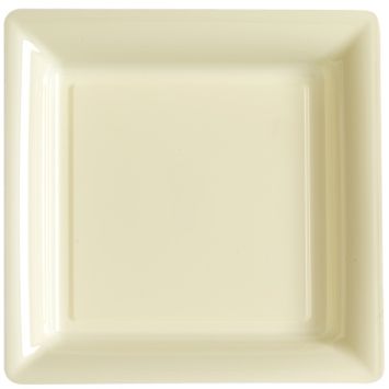 12 Assiettes Carrées en Plastique - Ivoire