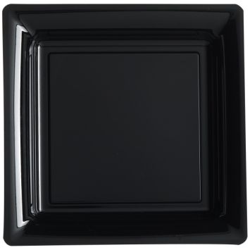12 Assiettes Carrées en Plastique - Noir