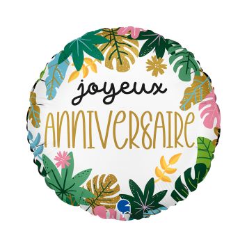 Ballon en aluminium arrondi - Joyeux Anniversaire - Diamètre 35 cm - Tropical