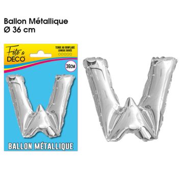 Ballon métallique argenté - Lettre "W"