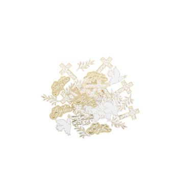 100 Confettis Baptême Jolis Brins Blancs et Or | jourdefete.com