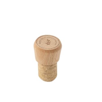 Bouchon "Merci pour votre présence" en bois et liège - 2,5 x 4,5 cm