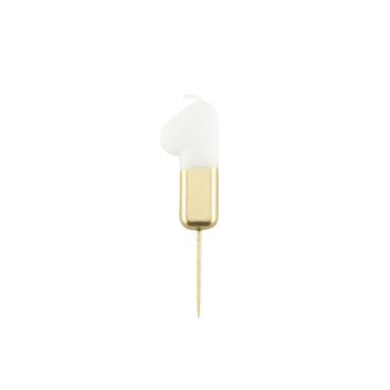 Bougie Métal blanc et or sur pique en bois - 10,5 cm - Chiffre au Choix