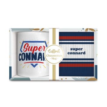 Coffret Mug et Chaussettes "Super Connard" pour homme - Collection Famille d'Amour