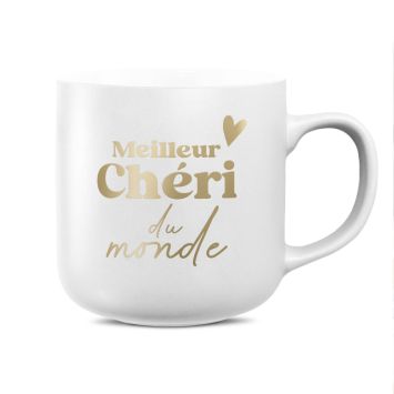 Mug blanc mat Meilleur Chéri du monde avec inscription dorée Saint-Valentin | jourdefete.com