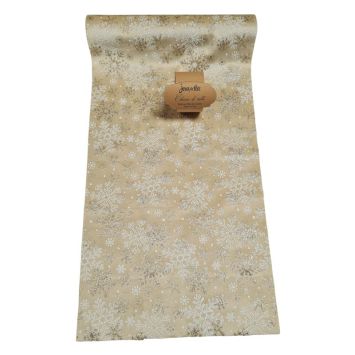 Déroulez ce splendide chemin de table en velours ivoire avec des flocons sur votre table de Noël doré | jourdefete.com