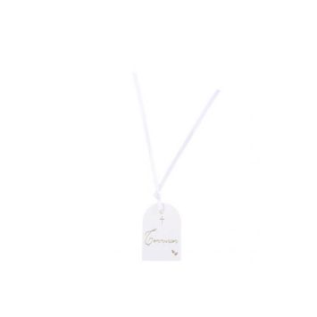 10 Étiquettes + Ruban Satin - Collection Communion Pureté Blanc et Or