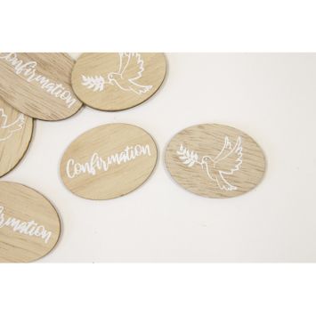 Confettis en bois "Confirmation" et motif colombe pour décoration de table | jourdefete.com