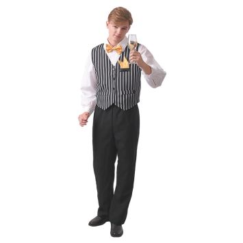 Deguisement Charleston  Homme gilet raye noir et balnc avec un nœud papillon jaune | jourdefete.com
