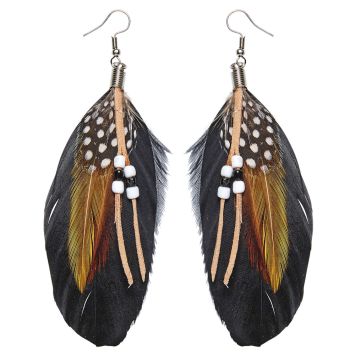 Boucles d'oreilles avec plumes et perles d'Indienne
