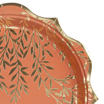 8 Assiettes en carton - Collection Jolis Brins - Terracotta et Or