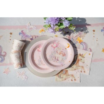 6 assiettes en carton - Diamètre 22,5 cm - Collection Licorne Magique