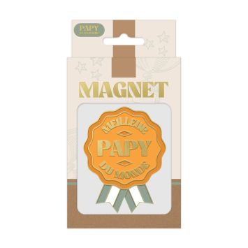 Magnet en forme de médaille "Meilleur Papy du monde" - Collection Papy d'Amour