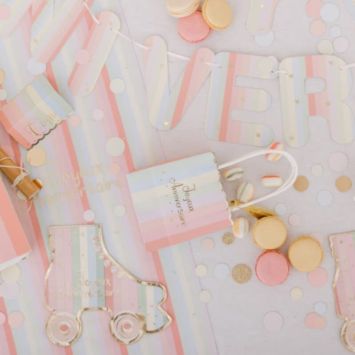 4 Sacs Cadeaux à Pompon - Collection Mahault Pastel et Or