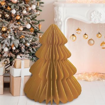 Sapin de Noël à paillettes en papier nid d'abeille à poser - 90 cm - Couleur Aléatoire