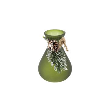 Vase Ally en verre mat vert décoré de sapin et pomme de pin | jourdefete.com