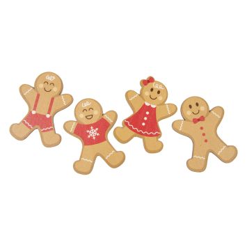 4 décorations de Noël en bois en forme de bonhomme de pain d'épices à parsemer - 5 x 3,7 cm