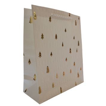 Sac cadeau de Noël en papier - Sapins dorés - Taille M