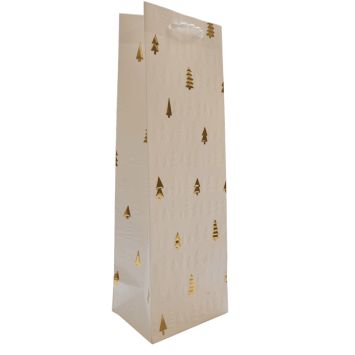 Sac cadeau de Noël en papier pour bouteille - Sapins dorés
