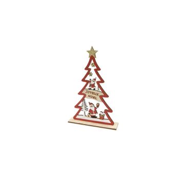 sapin rouge avec paillettes dorées en bois sur socle | jourdefete.com