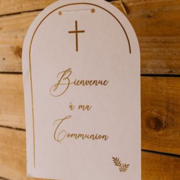 Pancarte Bienvenue à ma Communion - Collection Communion Pureté Blanc et Or