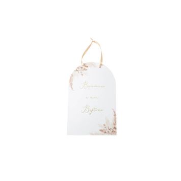 Pancarte Bienvenue à mon Baptême - Collection Pampas, Fleurs de Coton et Or 