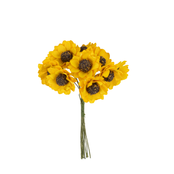 Bouquet de 10 tournesols jaunes sur tige en papier - 2 x 10 cm