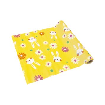 Chemin de table avec lapins et fleurs en toile fine - 28 cm x 3 m - Pâques - Collection Chasse aux couleurs