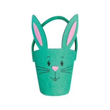Panier en forme de lapin vert en feutrine - 20 cm - Pâques