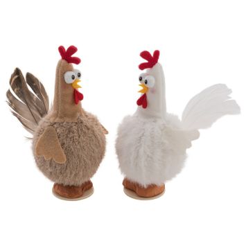 Poule aux grands yeux sur socle pour Pâques - 10 x 6 x 15 cm - Modèle Aléatoire