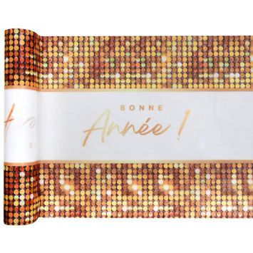 Chemin de table Bonne Année Disco doré pour soirée festive | jourdefete.com