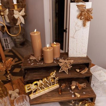 Décoration à poser de Nouvel An - "Bonne Année" en bois - 22 x 14 x 2,5 cm - Collection Bubbles Party