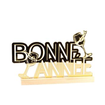 Décoration à poser de Nouvel An - "Bonne Année" en bois - 22 x 14 x 2,5 cm - Collection Bubbles Party