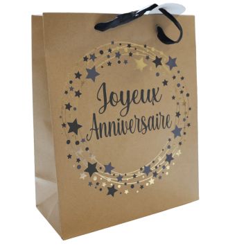 Sac cadeau en papier - Joyeux Anniversaire Kraft - Taille S