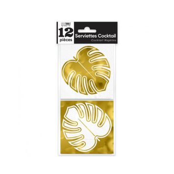 12 serviettes cocktail feuilles tropicales or | jourdefete.com