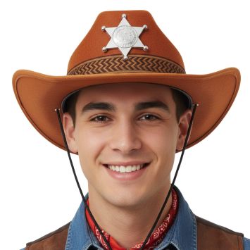 Chapeau marron de Shérif avec étoile