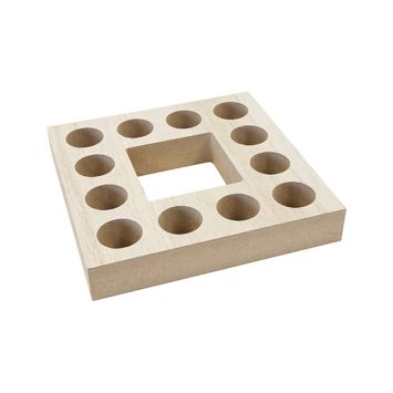 Support en bois carré pour 12 tubes à essai - 15,4 x 15,4 x 2,5 cm