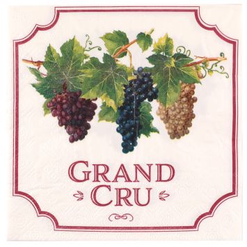 20 serviettes en papier de la collection viticole avec inscription grand cru dessus.