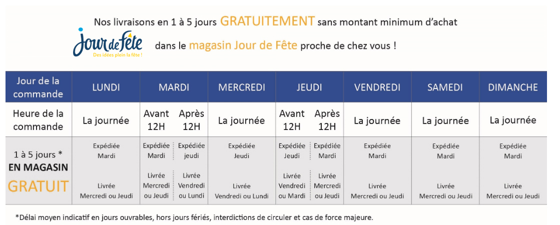 livraison dans nos magasins Jour de Fête livraison dans nos magasins Jour de Fête